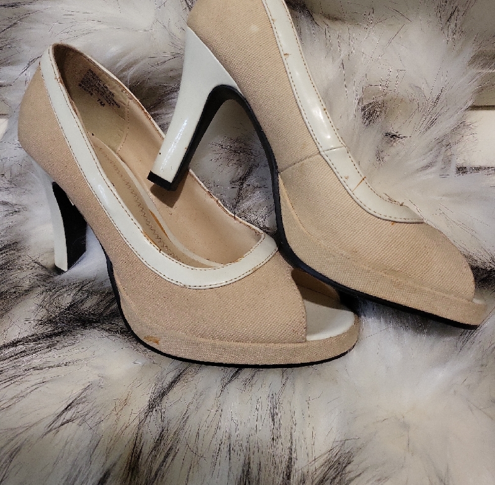 Elegant Cream Peep-Toe Heels